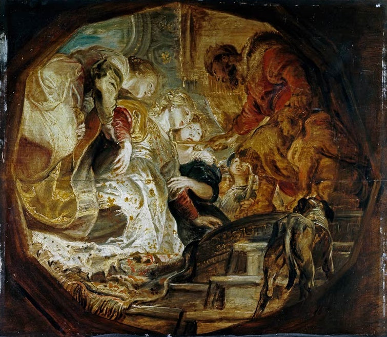 Peter Paul Rubens Esther vor Ahasver, Ölskizze auf Holz Kunstkopie, Ohnmächtige Esther vor dem König