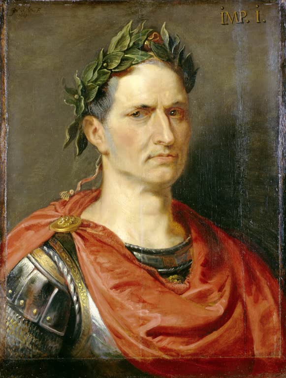 Peter Paul Rubens Gaius Julius Caesar Kunstkopie, Feldherr mit Lorbeerkranz und rotem Umhang vor grauem Grund