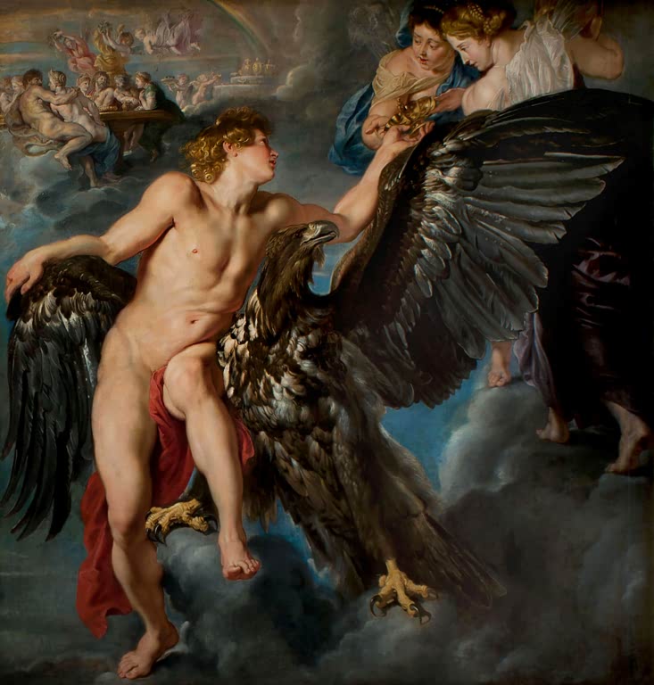 Peter Paul Rubens Ganymed und der Adler Kunstkopie, Jüngling mit rotem Tuch auf einem Adler mit ausgebreiteten Flügeln