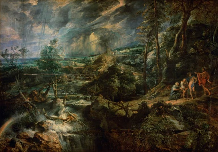 Peter Paul Rubens Gewitterlandschaft mit Jupiter, Merkur, Philemon und Baucis Kunstkopie, Sturm über reißendem Wasserfall