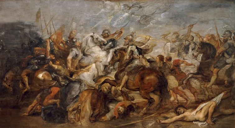 Peter Paul Rubens Heinrich IV. in der Schlacht bei Ivry Kunstkopie, wildes Reitergefecht mit Pferden und gefallenem Krieger