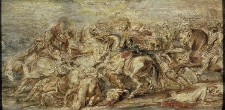 Peter Paul Rubens Heinrich IV. in der Schlacht von Ivry Kunstkopie, Skizze eines Reitergefechts mit gestürzten Kämpfern