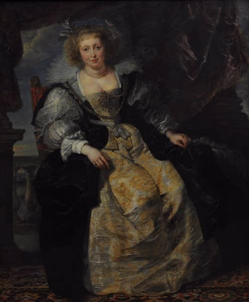 Peter Paul Rubens Helene Fourment im Hochzeitskleid Kunstkopie, junge Frau in silbrig-goldenem Brokat vor Vorhang