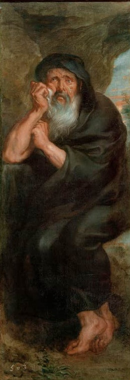 Peter Paul Rubens Heraklit, der weinende Philosoph Kunstkopie, kapuzenverhüllter Greis wischt sich eine Träne fort
