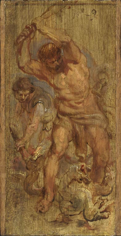 Peter Paul Rubens Herkules tötet die Hydra, Bozzetto Kunstkopie, Held mit erhobener Keule über der Schlange