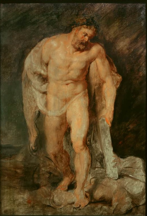Peter Paul Rubens Herkules und die Zwietracht Kunstkopie, kräftiger Held mit Löwenfell und Keule über einer Gestalt am Boden