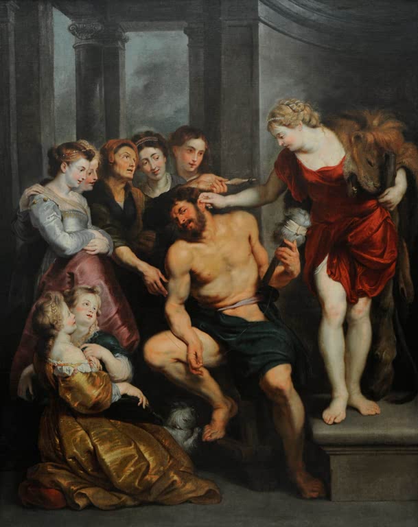 Peter Paul Rubens Herkules und Omphale Kunstkopie, Held mit Spinnrocken unter Frauen, Omphale im roten Kleid
