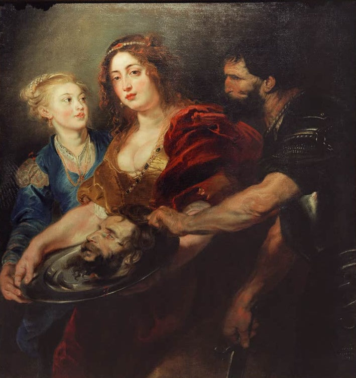 Peter Paul Rubens Herodias und Salome mit dem Haupt Johannes des Täufers Kunstkopie, Frau in Samt, Mädchen und Krieger