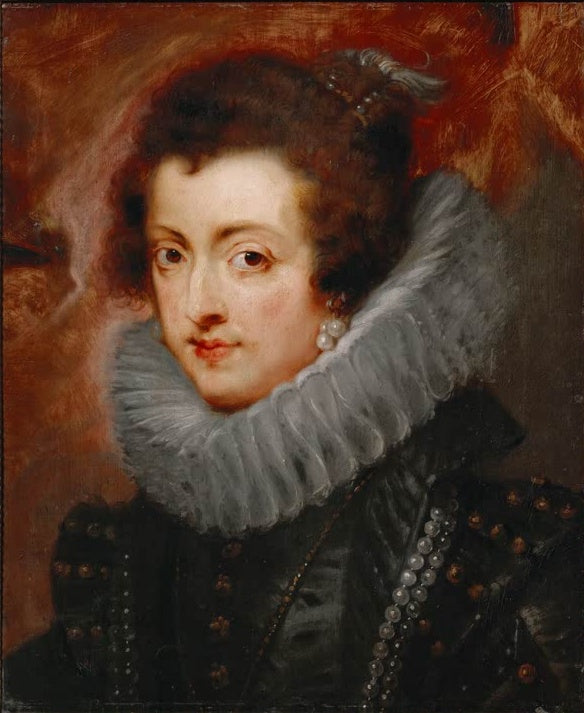 Peter Paul Rubens Isabella von Bourbon Kunstkopie, Brustbild einer Frau mit grauer Halskrause und Perlenohrring