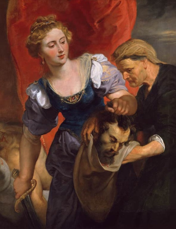 Peter Paul Rubens Judith mit dem Haupt des Holofernes, Uffizien Kunstkopie, Heldin und alte Magd vor rotem Vorhang
