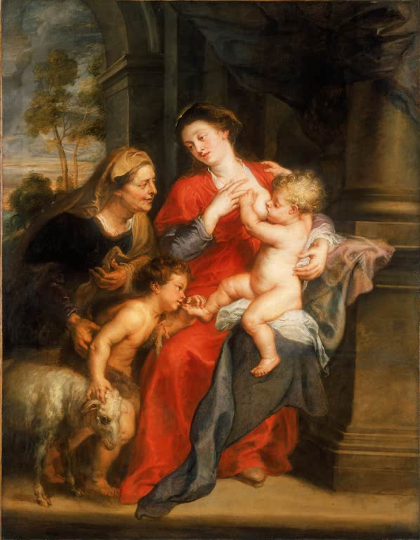 Peter Paul Rubens Jungfrau mit Kind und den Heiligen Elisabeth Kunstkopie, Maria in Rot stillt das Kind, Johannes mit Lamm