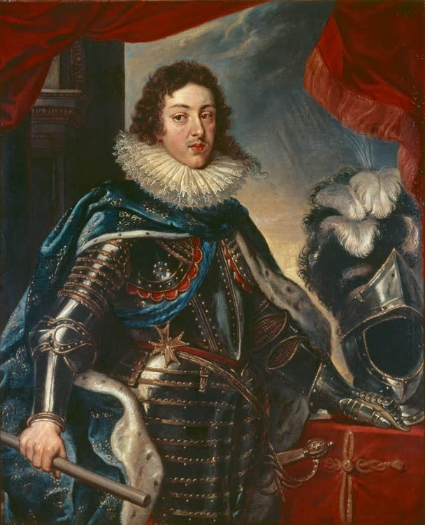 Peter Paul Rubens Ludwig XIII. von Frankreich Kunstkopie, junger König in Rüstung mit Hermelin vor rotem Vorhang