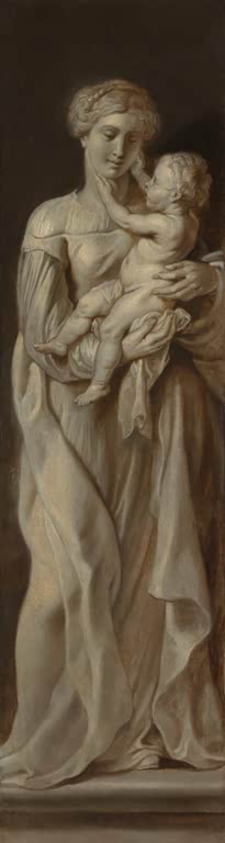 Peter Paul Rubens Madonna mit Kind Kunstkopie, stehende Maria hält den Knaben im Arm, Grisaille in Grau und Braun
