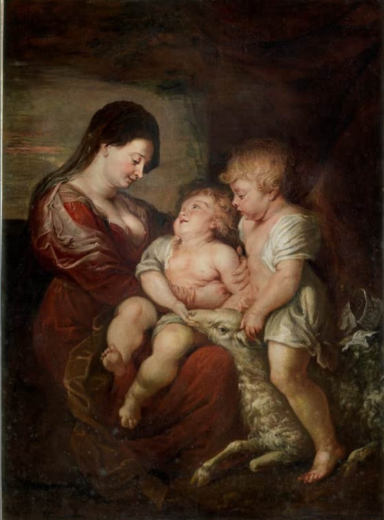 Peter Paul Rubens Maria mit Kind und dem Johannesknaben Kunstkopie, Madonna in Rot mit Jesuskind, Johannes und Lamm