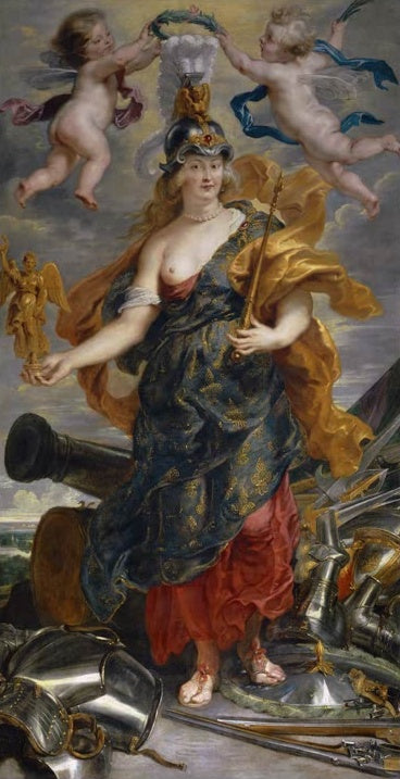 Peter Paul Rubens Maria von Medici als triumphierende Königin Kunstkopie, Herrscherin mit Helm, Zepter und Kanone