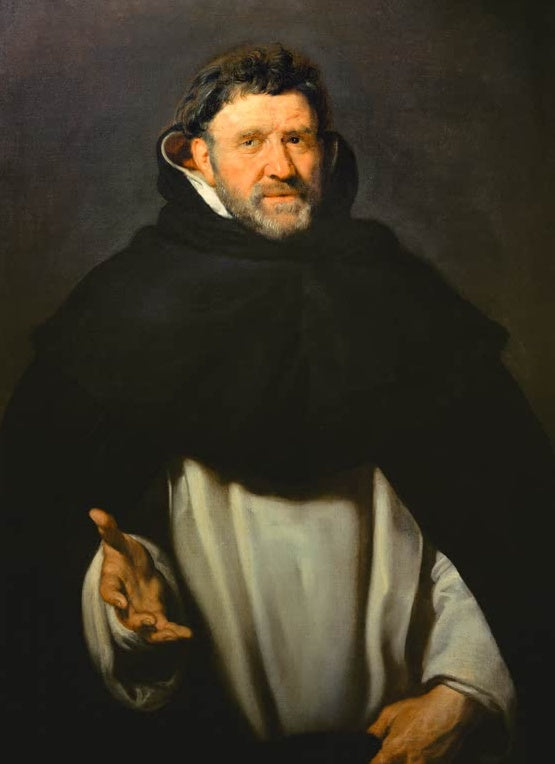 Peter Paul Rubens Michael Ophovius Kunstkopie, Dominikaner in schwarzem Umhang und weißem Habit mit ausgestreckter Hand
