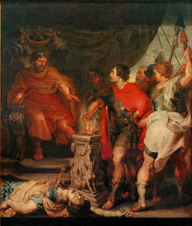 Peter Paul Rubens Mucius Scaevola vor Porsenna Kunstkopie, Held hält seine Hand ins Feuer vor dem König