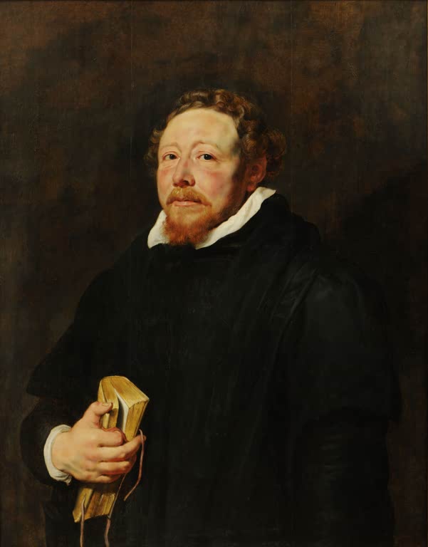 Peter Paul Rubens Porträt des Paters Jan Neyen Kunstkopie, Geistlicher in schwarzem Gewand mit Buch vor dunklem Grund