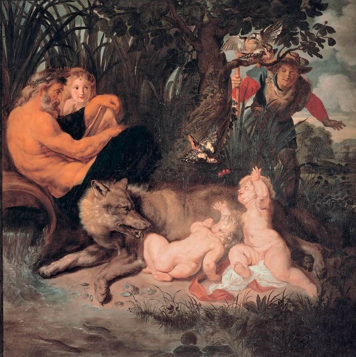 Peter Paul Rubens Romulus und Remus Kunstkopie, Zwillinge mit Wölfin, Flussgott und Hirte unter einem Baum am Wasser