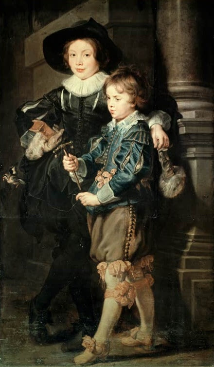 Peter Paul Rubens Rubens’ Kinder Kunstkopie, zwei Knaben in Barockkleidung vor einer Säule, der ältere mit Hut und Handschuh