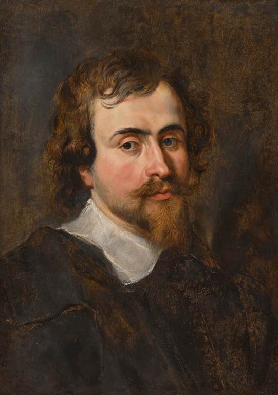 Peter Paul Rubens Selbstbildnis Kunstkopie, bärtiger Mann mit lockigem Haar und weißem Kragen vor dunklem Grund