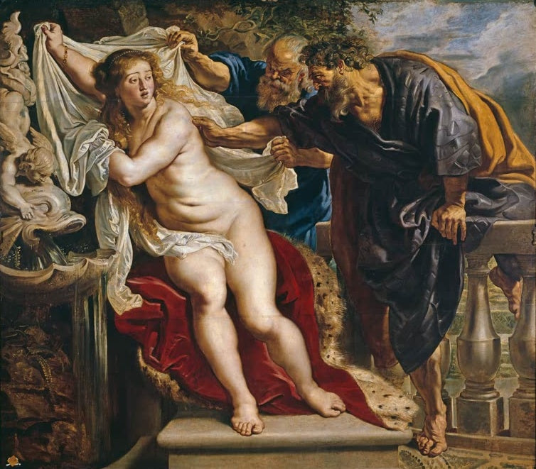 Peter Paul Rubens Susanna und die beiden Alten Kunstkopie, junge Frau am Brunnen von zwei bärtigen Männern bedrängt