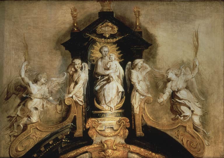 Peter Paul Rubens Thronende Madonna mit Engeln Kunstkopie, Maria mit Kind in einer Nische zwischen vier Engeln