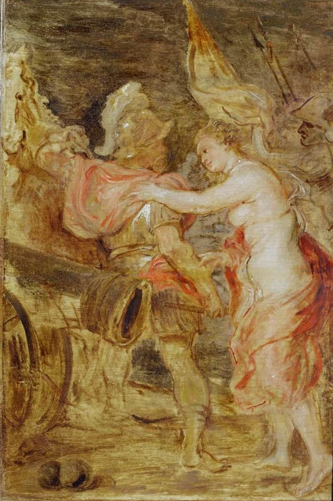 Peter Paul Rubens Venus begleitet Mars in den Krieg Kunstkopie, Göttin im rosa Tuch neben behelmtem Krieger