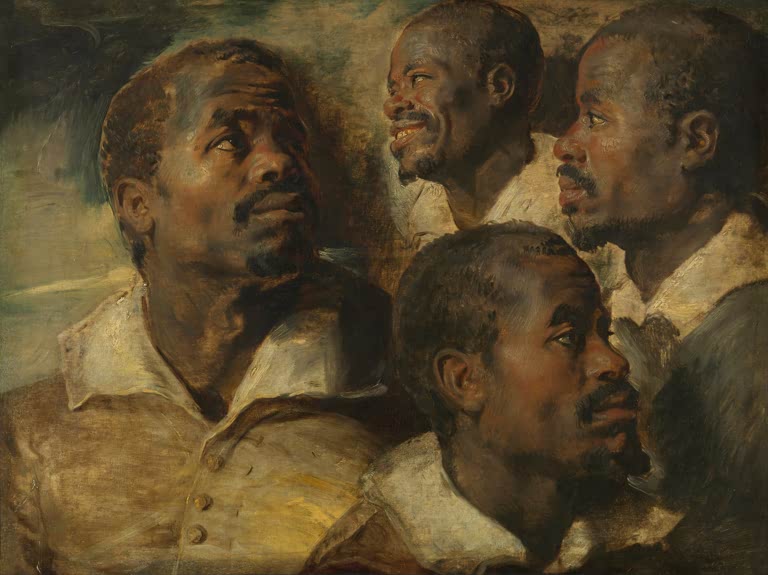 Peter Paul Rubens Vier Studien des Kopfes eines Afrikaners Kunstkopie, vier Männerköpfe in verschiedenen Ansichten