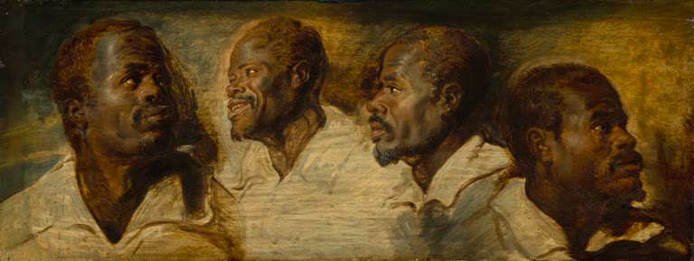 Peter Paul Rubens Vier Studien eines männlichen Kopfes Kunstkopie, vier Männerköpfe in wechselnden Ansichten und Ausdrücken