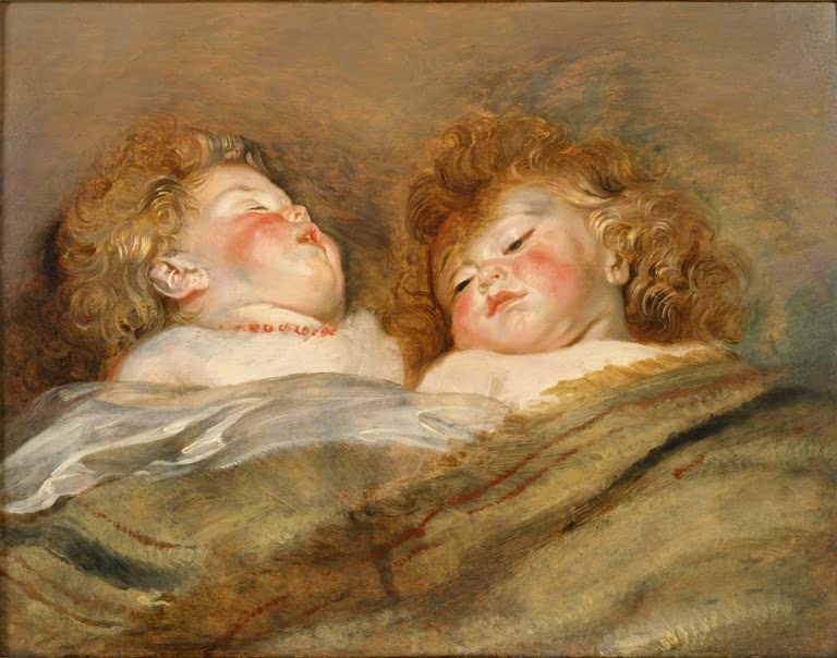 Peter Paul Rubens Zwei schlafende Kinder Kunstkopie, zwei Kinder mit Locken und roten Wangen im Schlaf