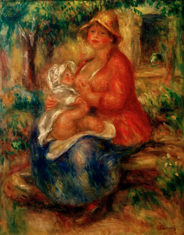 Frau mit Strohhut stillt ihr Kind – Pierre-Auguste Renoir Aline Renoir Kunstkopie