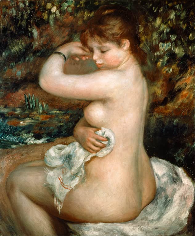 Weiblicher Akt mit Tuch in Rückenansicht nach dem Bad – Pierre-Auguste Renoir Après le bain Kunstkopie