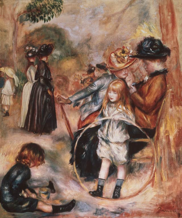 Spielende Kinder und Spaziergänger mit Reifen im Park – Pierre-Auguste Renoir Au Jardin du Luxembourg Kunstkopie