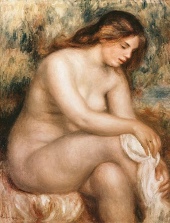 Sitzender weiblicher Akt trocknet sich das Bein ab – Pierre-Auguste Renoir Baigneuse assise Kunstkopie