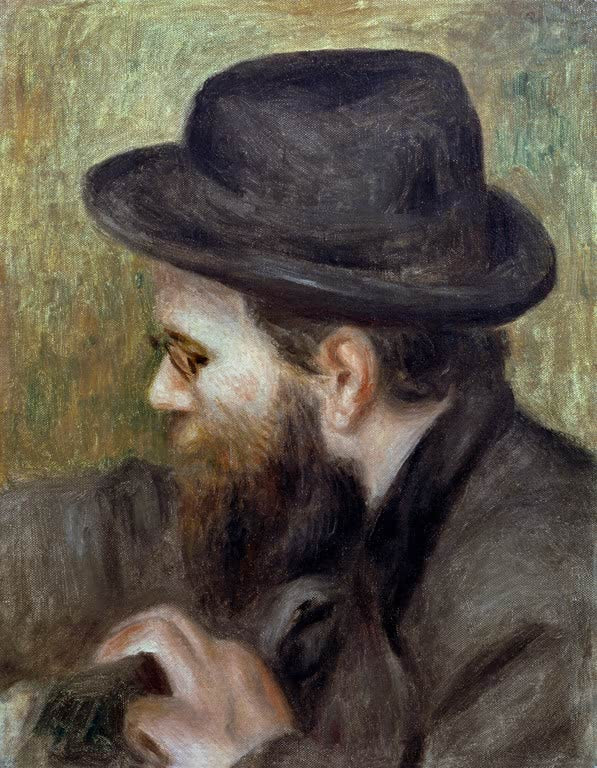 Bärtiger Mann mit schwarzem Hut im Profil – Pierre-Auguste Renoir Bildnis des Herrn Bernard Kunstkopie