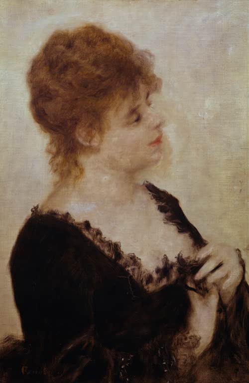 Frau im Profil mit hochgesteckten Haaren und schwarzem Kleid – Pierre-Auguste Renoir Bildnis einer jungen Frau Kunstkopie