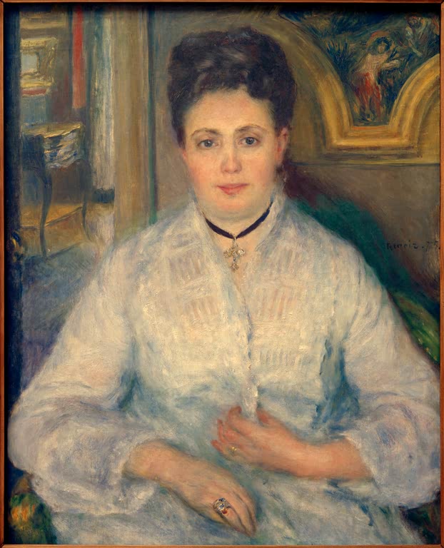Dame in heller Spitzenbluse mit schwarzem Halsband – Pierre-Auguste Renoir Bildnis von Madame Victor Chocquet Kunstkopie