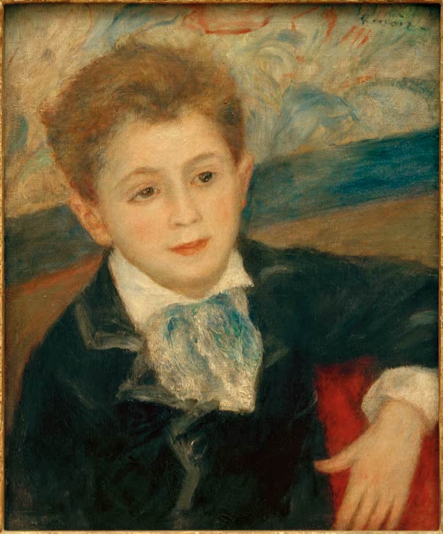 Rothaariger Junge in dunkler Jacke mit hellblauer Schleife – Pierre-Auguste Renoir Bildnis von Paul Meunier Kunstkopie