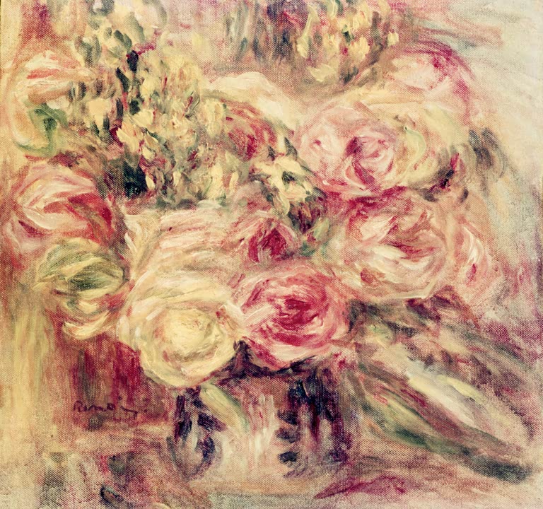 Rosen in zarten Gelb- und Rosatönen – Pierre-Auguste Renoir Bouquet de roses Kunstkopie