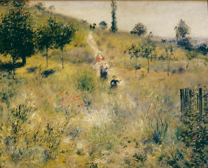 Ansteigender Weg durch hohes Gras mit kleinen Figuren – Pierre-Auguste Renoir Chemin montant Kunstkopie