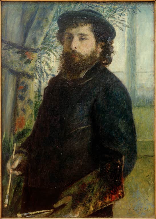 Maler mit Barett und Palette vor einem Fenster – Pierre-Auguste Renoir Claude Monet beim Malen Kunstkopie