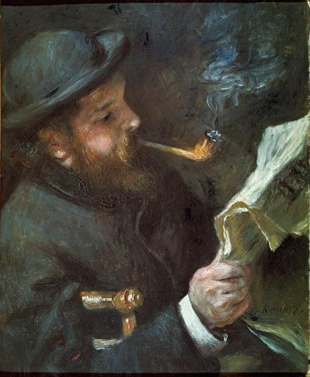 Mann mit Hut und Pfeife liest Zeitung – Pierre-Auguste Renoir Claude Monet Kunstkopie