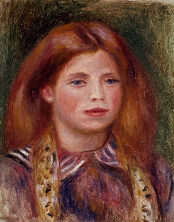 Rothaariges Kind in gestreifter Bluse mit ernstem Blick – Pierre-Auguste Renoir Coco. Portrait de Claude Renoir Kunstkopie