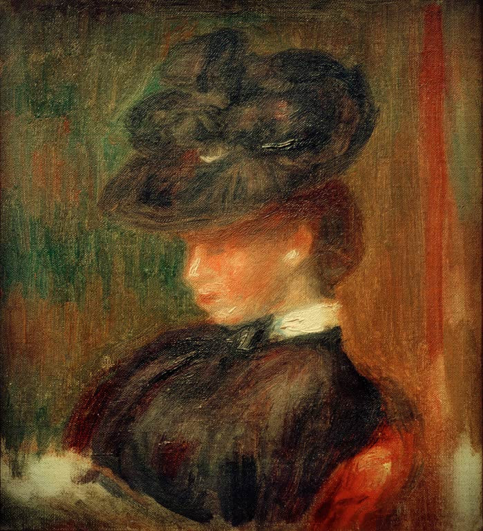 Dame mit großem dunklem Hut im Halbprofil – Pierre-Auguste Renoir Dame mit Hut Kunstkopie
