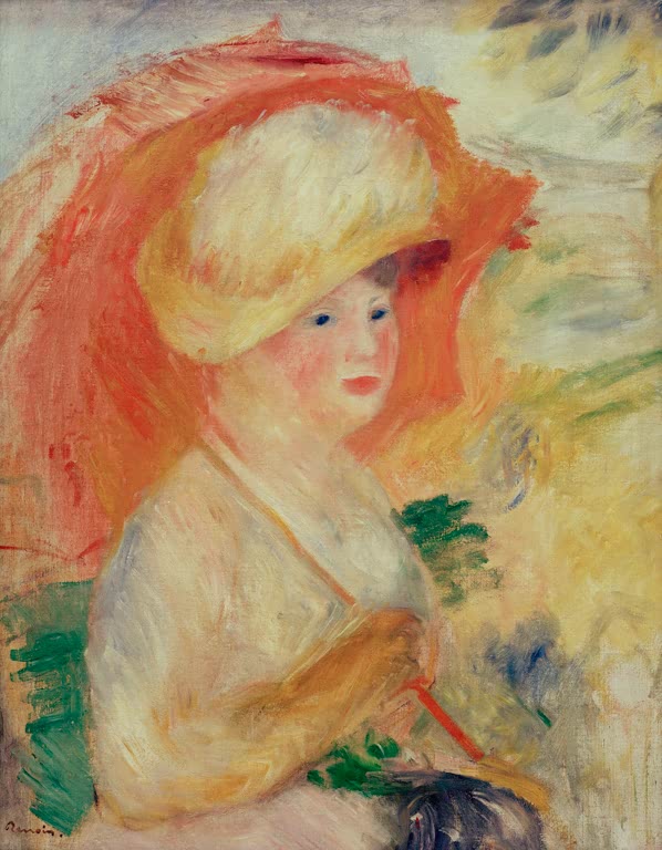 Frau mit Strohhut und orangefarbenem Sonnenschirm – Pierre-Auguste Renoir Femme Kunstkopie
