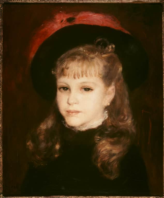 Mädchen mit schwarzem Hut mit roter Feder – Pierre-Auguste Renoir Fillette au chapeau à plume rouge Kunstkopie
