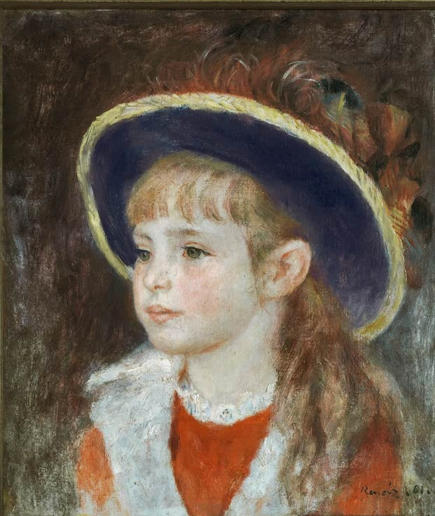 Mädchen mit blauem Strohhut und langem Haar – Pierre-Auguste Renoir Fillette au chapeau bleu Kunstkopie