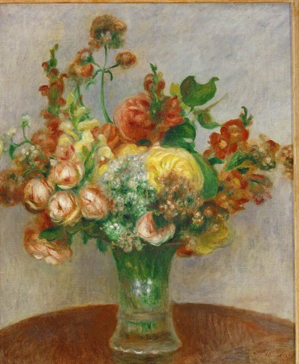 Bunter Blumenstrauß in grüner Glasvase – Pierre-Auguste Renoir Fleurs dans un vase Kunstkopie