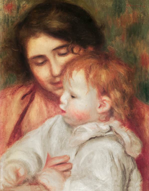 Frau hält ein Kleinkind mit rotem Haar im Arm – Pierre-Auguste Renoir Gabrielle et Jean Kunstkopie